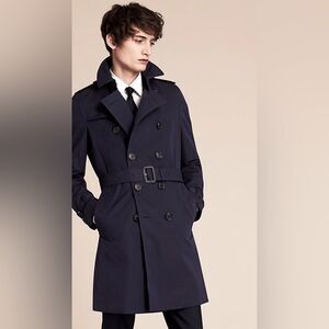 UTY Apparel Trench Coat Dark Blue Double Breasted Button Belted Long Size Large